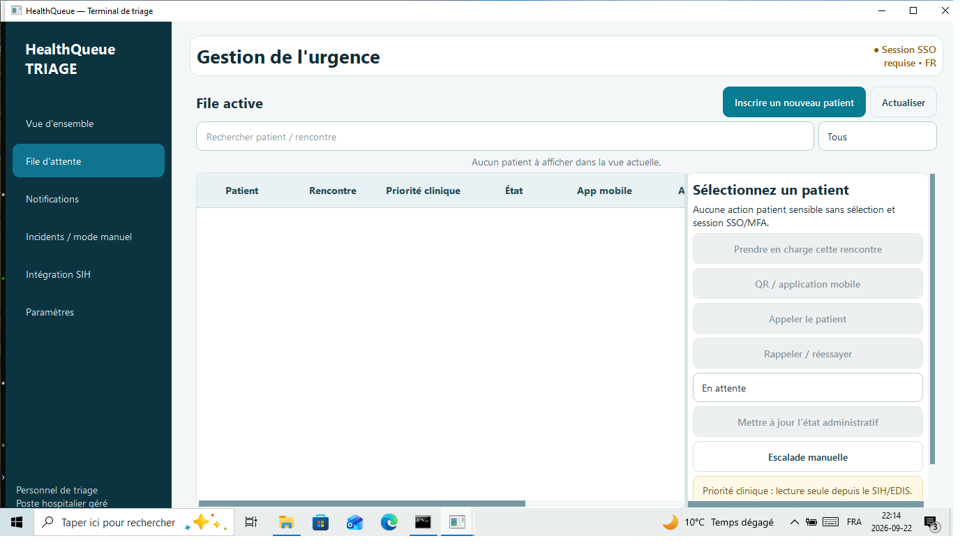 Interface réelle du terminal de triage LUJEQ